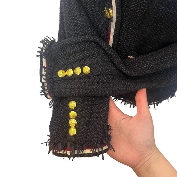 Veronica Beard Eclipse Fringe Trim Jacket Black Tweed Blazer Women’s Size 4 - Picture 8 of 15